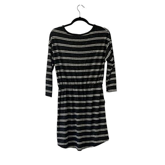 Moa Moa SWEATER DRESS Womens SM Black White Striped Knit Pockets Tie Waist Belt - Picture 6 of 10